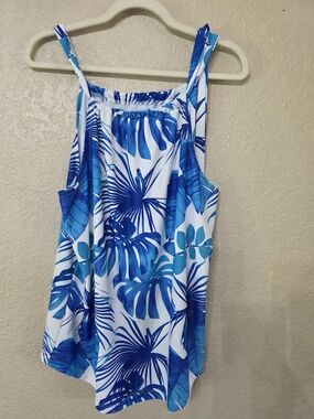 Tipsy Mermaid Blue Tropical Leaf Print Women's UPF 50 Tank